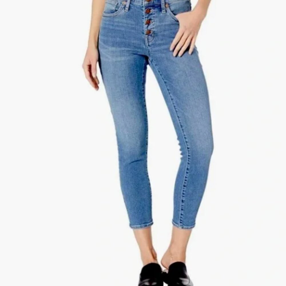 Madewell Women Jeans 27 Skinny Crop Button Fly 9" Mid Rise Blue